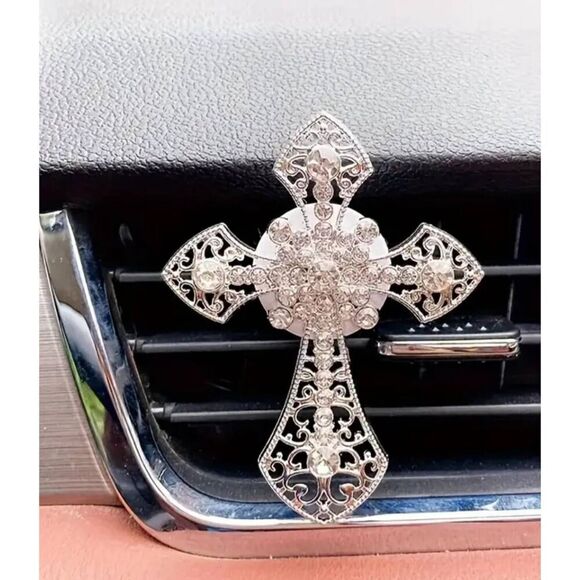 2/$21 Ladies Sophisticated Silver Cross Car Vent Clip - Picture 4 of 6